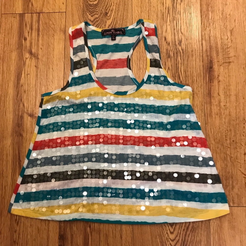 Almost Famous Brand Multicolor Sequin Stripe Tank Top Junior Size Medium